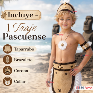 Traje Pascuense Típico Completo 4 Piezas NIño Rapa Nui Fiestas Patrias