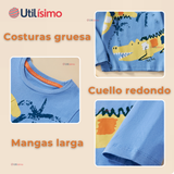 Polera Manga Larga Niño 100% Algodón Cocodrilo Azul Camiseta