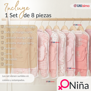 Set Ajuar Bebé 8 Piezas Surtido NIÑA 100% Algodón