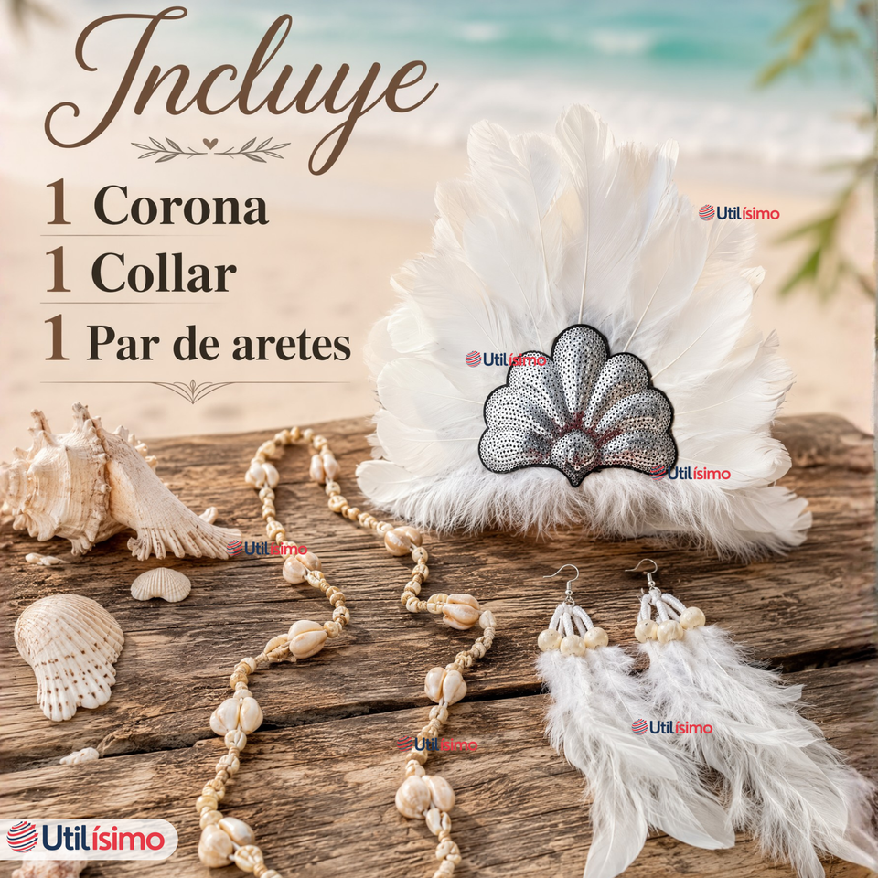 Set Accesorios Pascuenses 3 Piezas Collar Aretes Corona Fechas Patrias