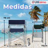 Silla Plegable De Playa Camping con Mesa Lateral Diseño Unicolor