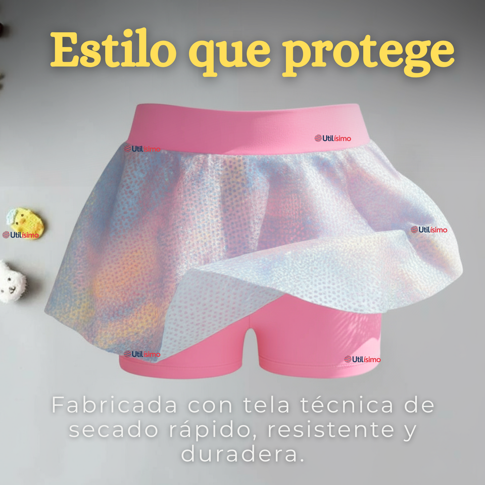 Traje De Baño Manga Corta y Pantalón Corto Con Falda 2 Piezas Niña de 6 a 13 Años Pink Beach