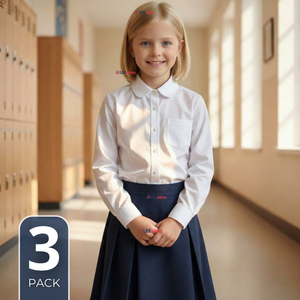 Pack 3 Camisas Blusas Escolares Blanca Manga Larga Colegio Para Niñas y Juvenil