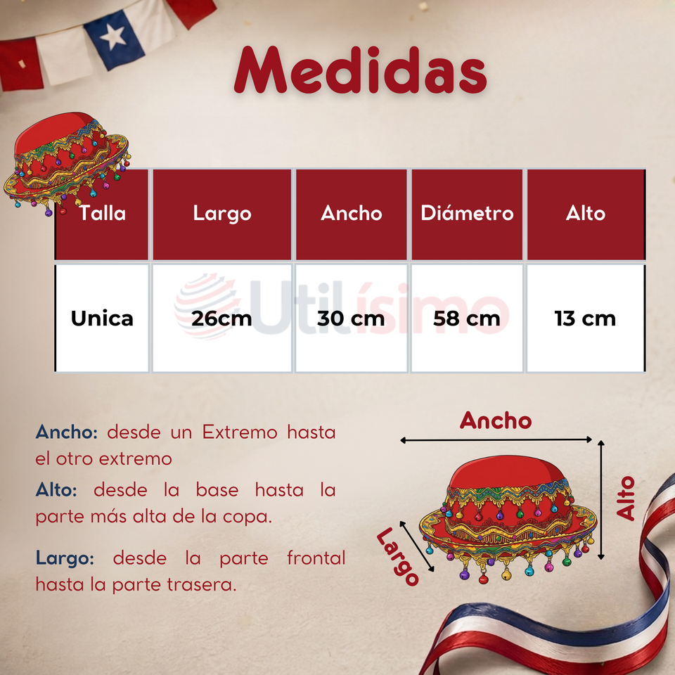 Sombrero Gorro Caporal Mujer Fiestas Patrias Rojo Con Cascabeles Baile Típico