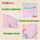 Polera Manga Larga Niña 100% Algodón Flores Rosado Camiseta