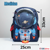 Mochila Escolar Con Estuche 33cm Poliéster Impermeable Astronauta Niño