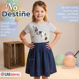 Vestido Manga Corta Casual Azul Unicornio Lentejuela Verano Niña 2 a 7 años