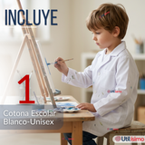 Cotona Delantal Blanca Escolar Colegio Unisex Niño Niña Manga Larga