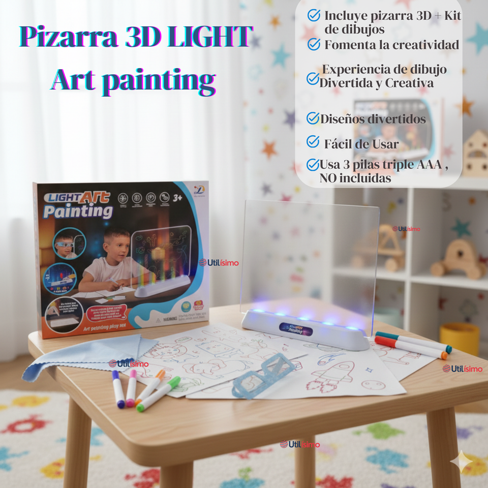 Pizarra Mágica Luz Led 3D Niño o Niña con Plantillas de Dibujos