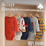 Pack 5 Bodys Manga Larga 100% Algodón Tedmimak Sweet Nature Bebé Niño