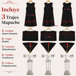 Pack 3 Trajes Típicos Vestido Mapuche Completo 5 Piezas Mujer Fiestas Patrias