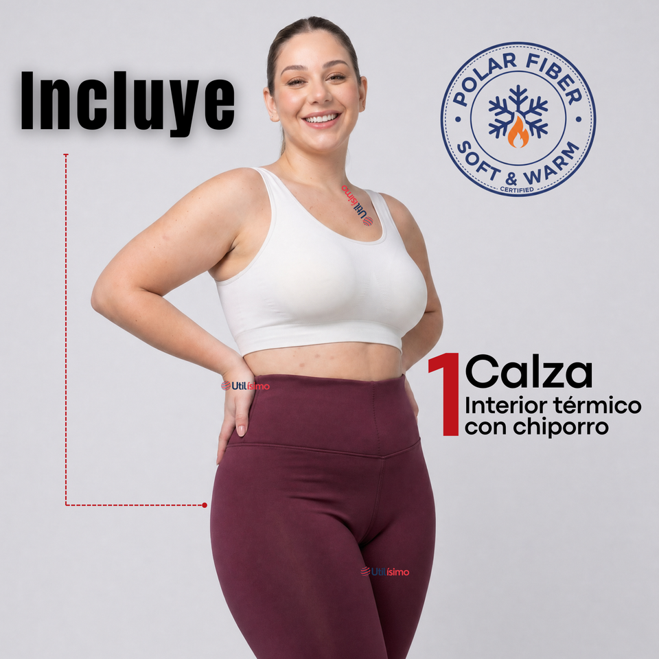 Calza Polar Con Chiporro Térmica Mujer Elasticada Burdeo