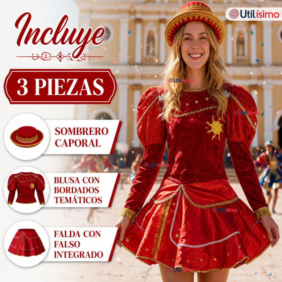 Traje Caporal Típico Completo Con Sombrero Rojo Mujer Fiestas Patrias