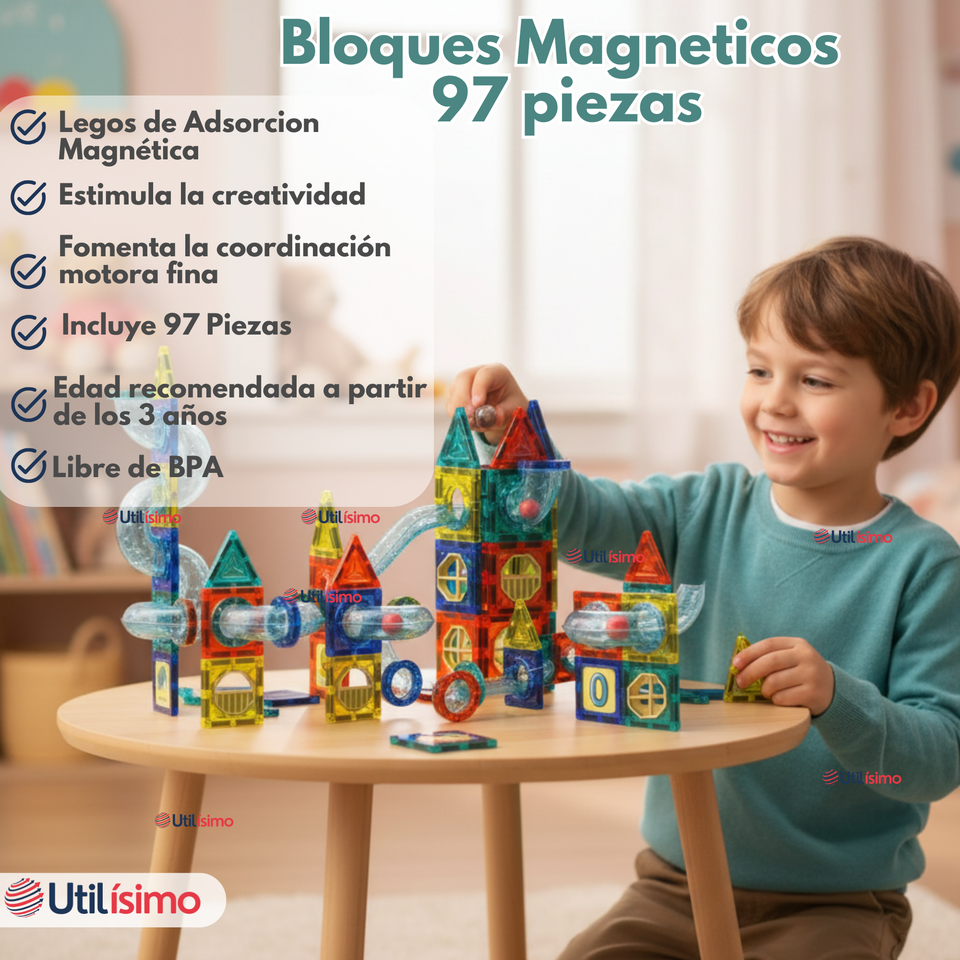 Juego Bloques De Construcción Magnéticos 3D 97 Piezas para Niño o Niña