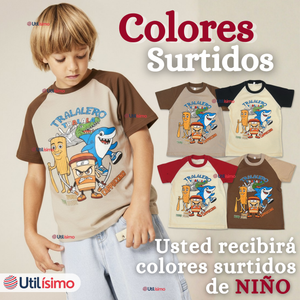 Pack 2 Poleras Brainrots 100% Algodón Manga Corta Niño Tralalero Colores Surtidos