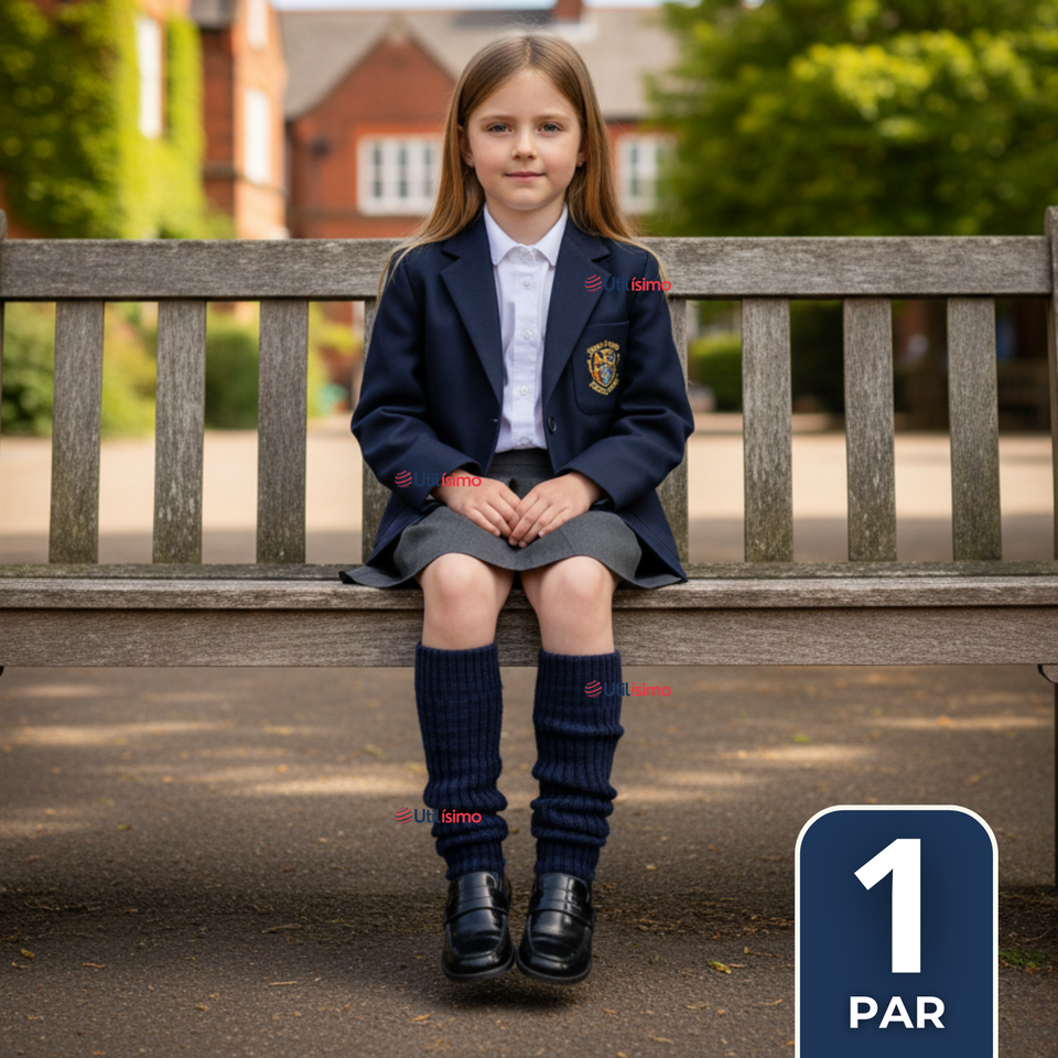 Polainas Escolares 1 Par  Invierno Abrigadoras Niña Azul Acrílico