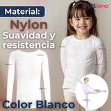 Camiseta De Panty Elástica Transpirable Manga Larga Segunda Piel Niña Nylon Blanco