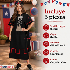 Traje Típico Vestido Mapuche Completo 5 Piezas Mujer Fiestas Patrias