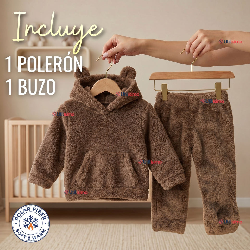 Buzo Polerón Conjunto Polar Niño Unicolor Café Oscuro