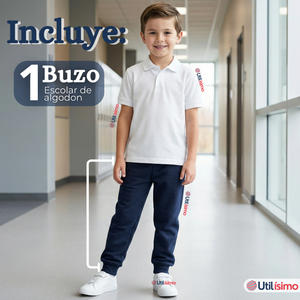 Buzo Pantalón Escolar Niño Unisex 100% Algodón Azul Bota Acanalada 3 a 16 años