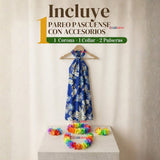 Traje Páscuense Pareo Hawaiano Azul Niña Con Accesorios
