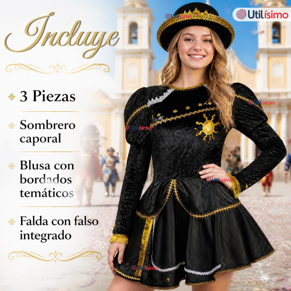 Traje Caporal Típico Completo Con Sombrero Negro Juvenil Fiestas Patrias