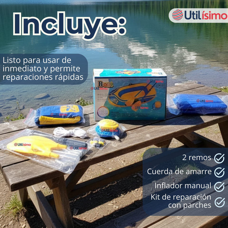 Bote Inflable Kayak + Remos + Bombín + Parches Capacidad 160kg 183x93cm