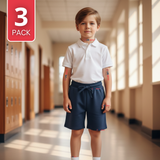 Pack 3 Shorts Pantalones Corto Niño Algodon Deportivo Escolar Azul Marino