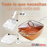 Sartén Antiadherente De Cobre Multiuso 3 en 1 Aceite Profundo Cesta Para Freír Vaporera