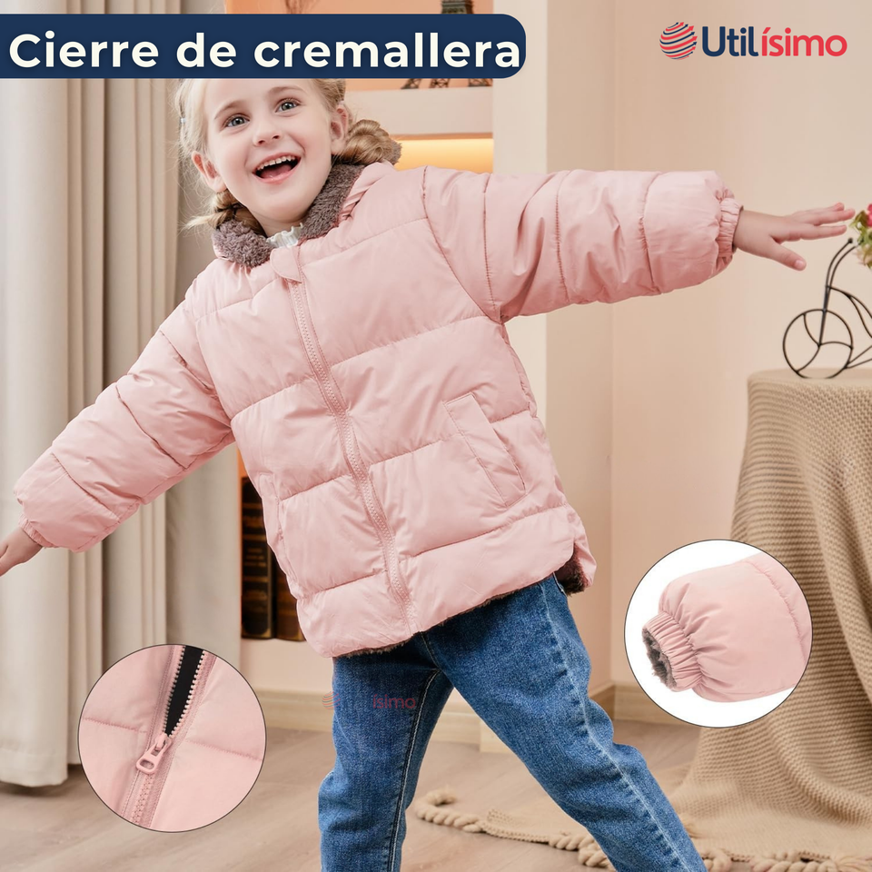 Parka Con Capucha Mangas Larga Niña Pink