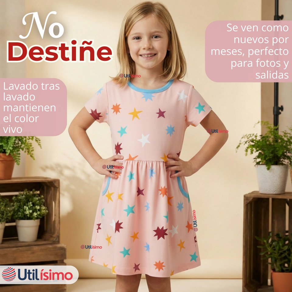 Vestido Manga Corta Estrellas Algodón Niña