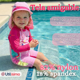 Traje de Baño Enterito Cremallera Manga Larga Con Gorro Niña 1 a 5 años Pink Unicorn