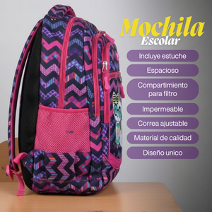 Mochila Escolar Bolso Con Estuche + Lonchera 45Cm Tela Oxford Niña Kitty Love