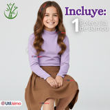 Polera Camiseta Bambú Lila Cuello Beatle Primera Capa  Manga Larga Niña