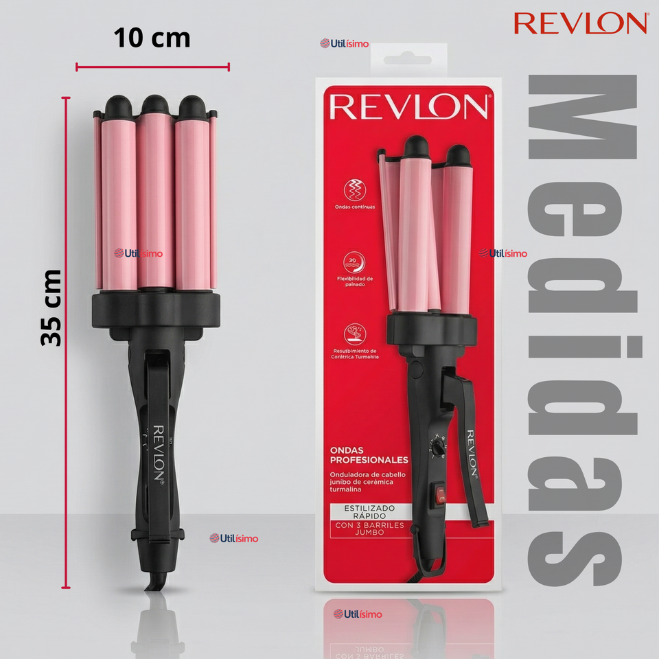 Onduladora De Pelo Revlon Waver Jumbo De 3 Barriles 120W Rosa