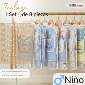 Set Ajuar Bebé 8 Piezas Surtido NIÑO 100% Algodón