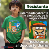 Polera Brainrots 100% Algodón Manga Corta Niño Tralalero Verde