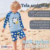 Traje de Baño Manga Larga Pantalón Corto 2 Piezas Corte Split Niño 3 a 9 años Blue Polar Bear