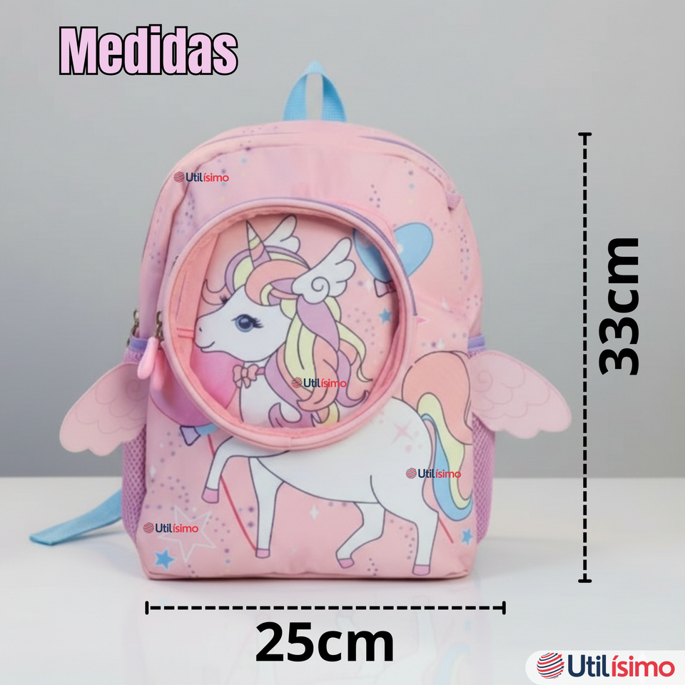 Mochila Escolar Con Estuche 33cm Poliéster Impermeable Unicornio Niña
