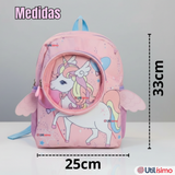 Mochila Escolar Con Estuche 33cm Poliéster Impermeable Unicornio Niña