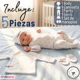 Conjunto Set 5 Piezas Body Camiseta Panty Gorro Manoplas Algodón Bebé Niño