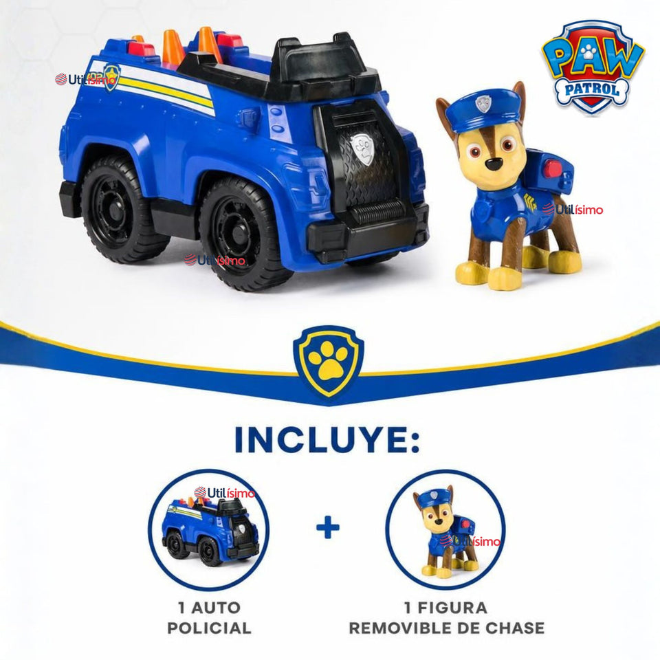 Vehículo Patrulla de Chase Paw Patrol con Figura Coche de Policía para Niños