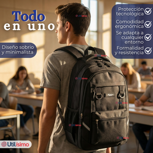 Mochila Ejecutiva Notebook Escolar Impermeable Resistente Viaje Cabina 44cm Negro 20L