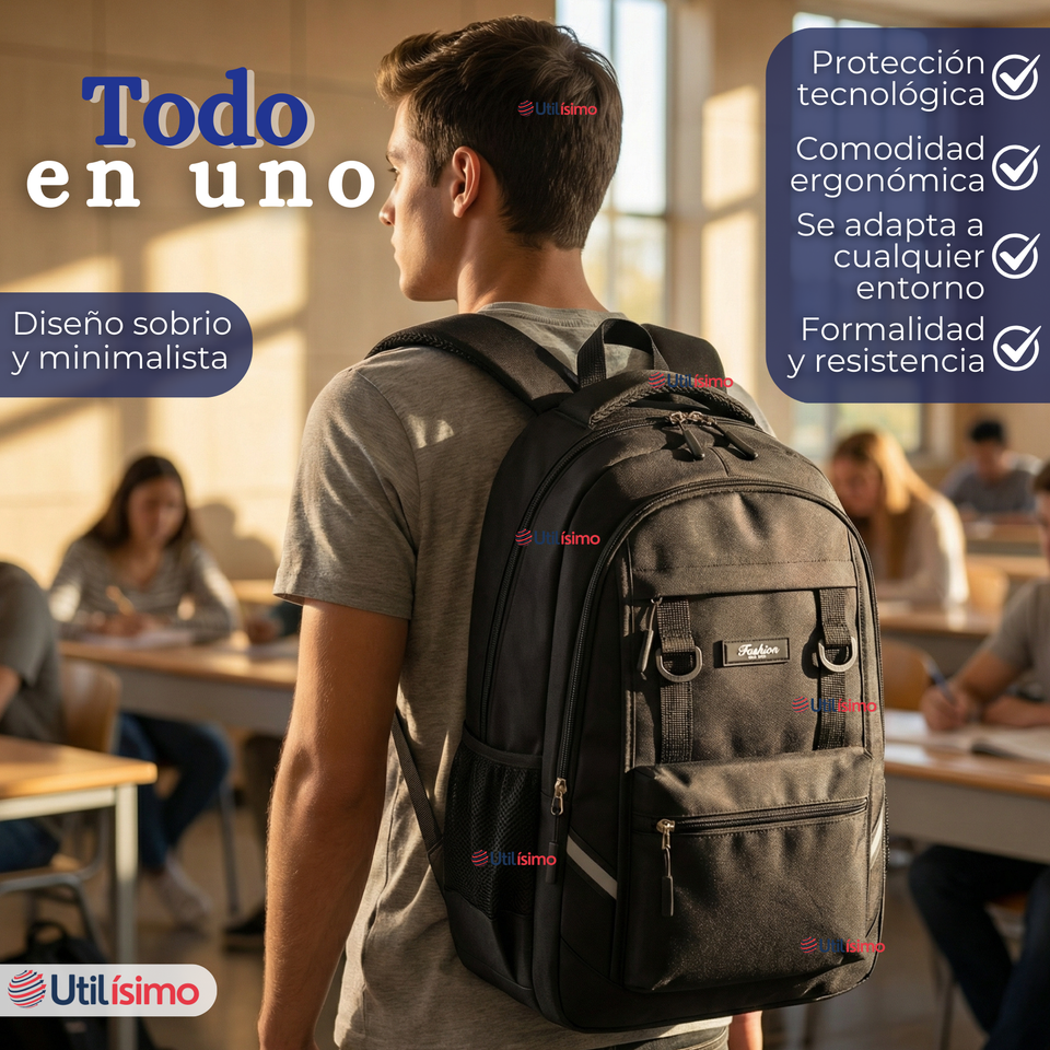 Mochila Ejecutiva Notebook Escolar Impermeable Resistente Viaje Cabina 44cm Negro 20L
