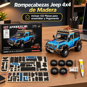 Puzzle 3D Jeep 4x4 Azul de Madera 132 Piezas Juguete Armable