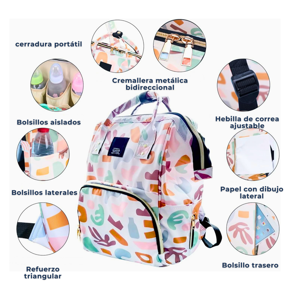 Mochila Maternal Oxford Bolso Pañalera Infantil Diseño Estampado Térmica e Impermeable
