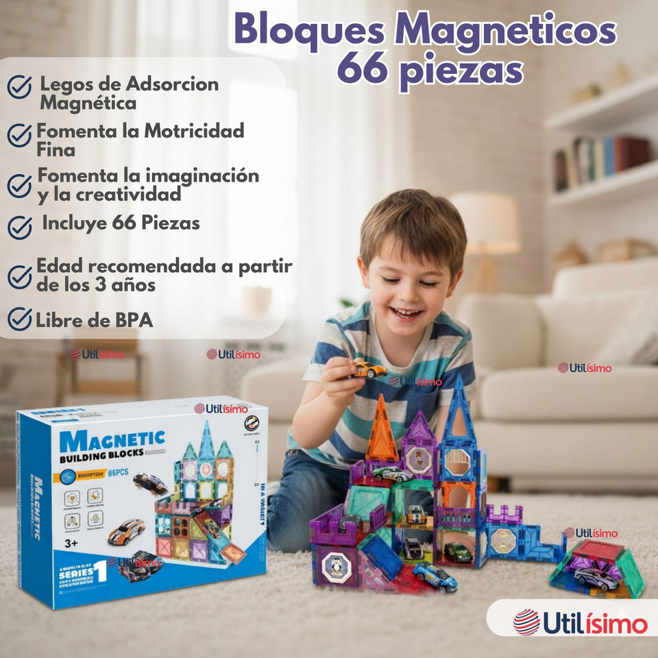 Juego Bloques De Construcción Magnéticos 3D 66 Piezas para Niños