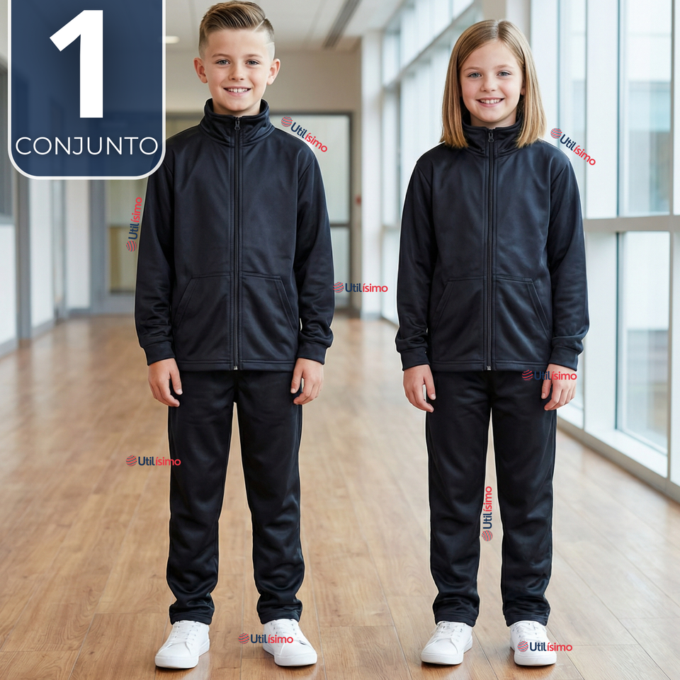 Conjunto Escolar Buzo Pantalón Y Polerón Tela Sintética Unisex Azul 3 a 16 años