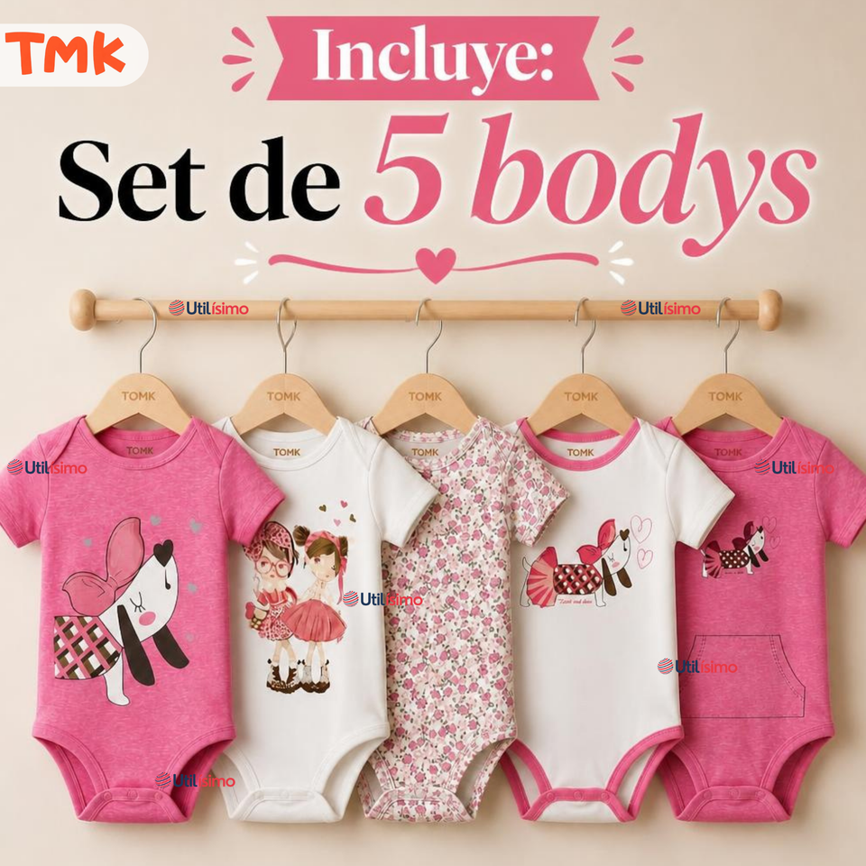 Pack 5 Bodys Manga Corta %100 Algodón Tedmimak Niña Sweet Girl