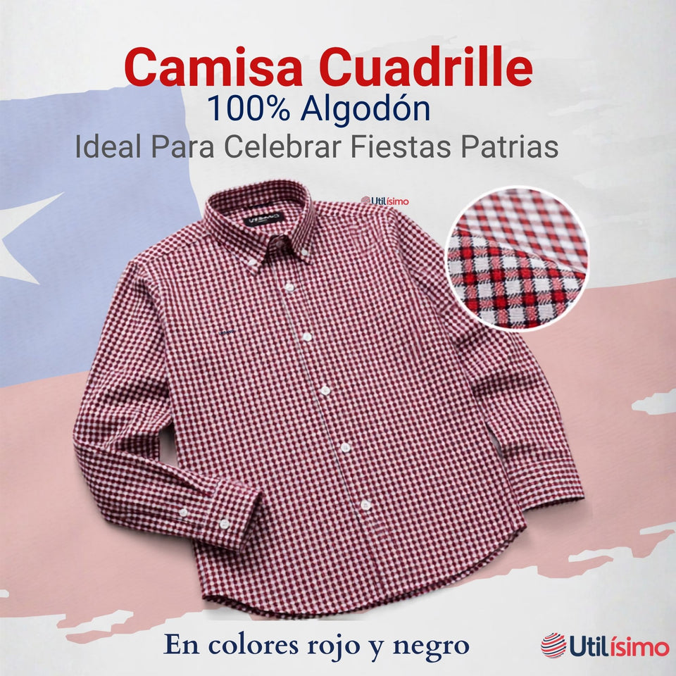 Camisa Huaso Cuadrillé Cuadro Manga Larga 100% Algodón Rojo Negro Casual